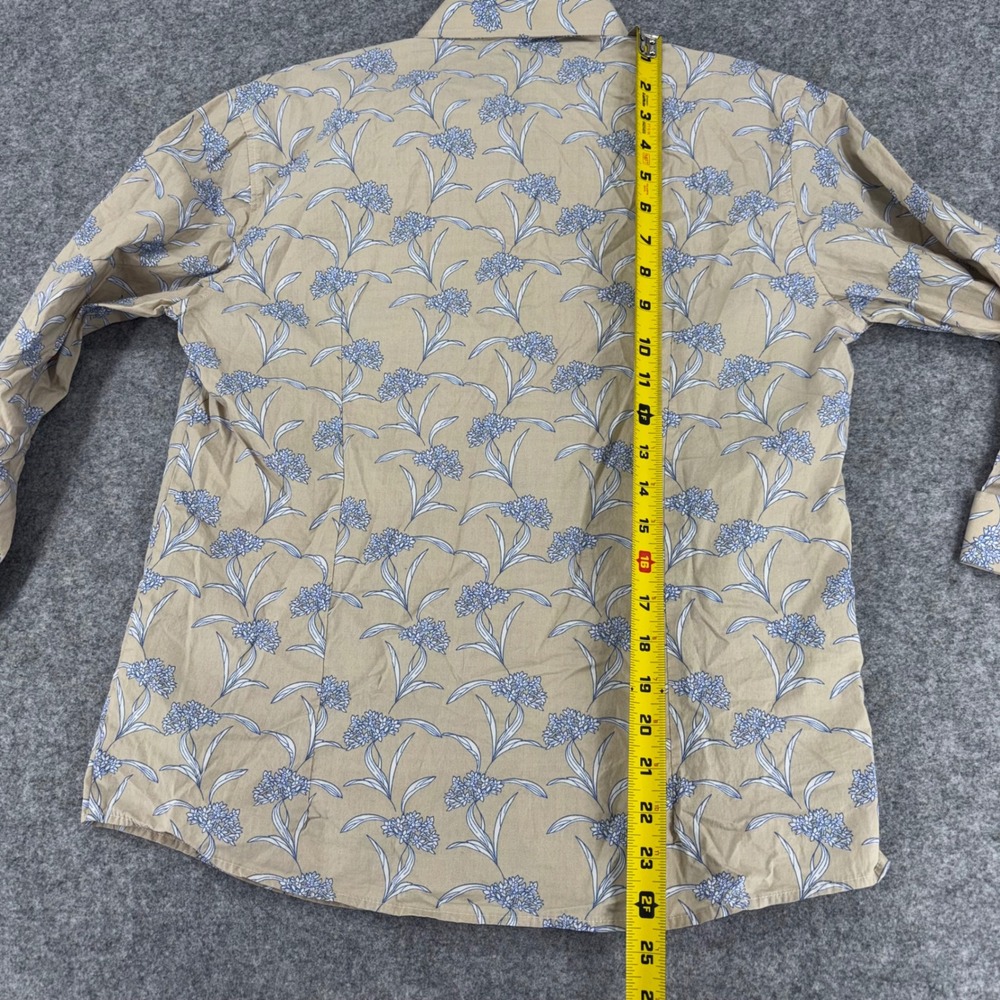 Thomas Pink Women Tan Blue Floral Cotton Button Down Shirt Blouse Size 14 - Picture 7 of 11